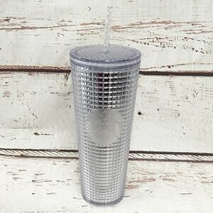 STARBUCKS Silver Grid Disco Venti Cold Cup Tumbler